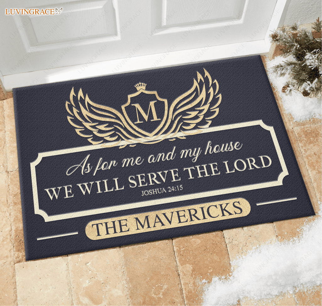 Wings With Shield Serve The Lord Personalized Doormat