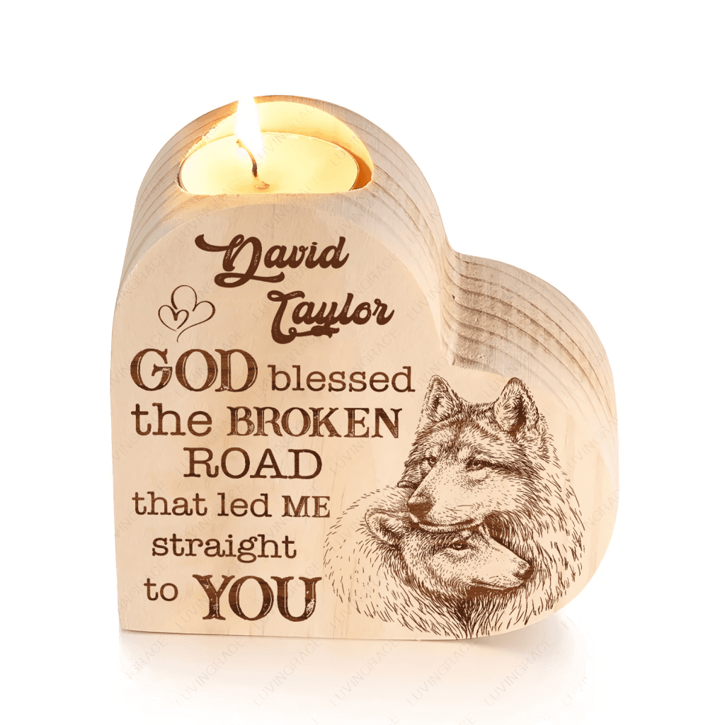 Wolf Couple God Blessed Personalized Candle Holder