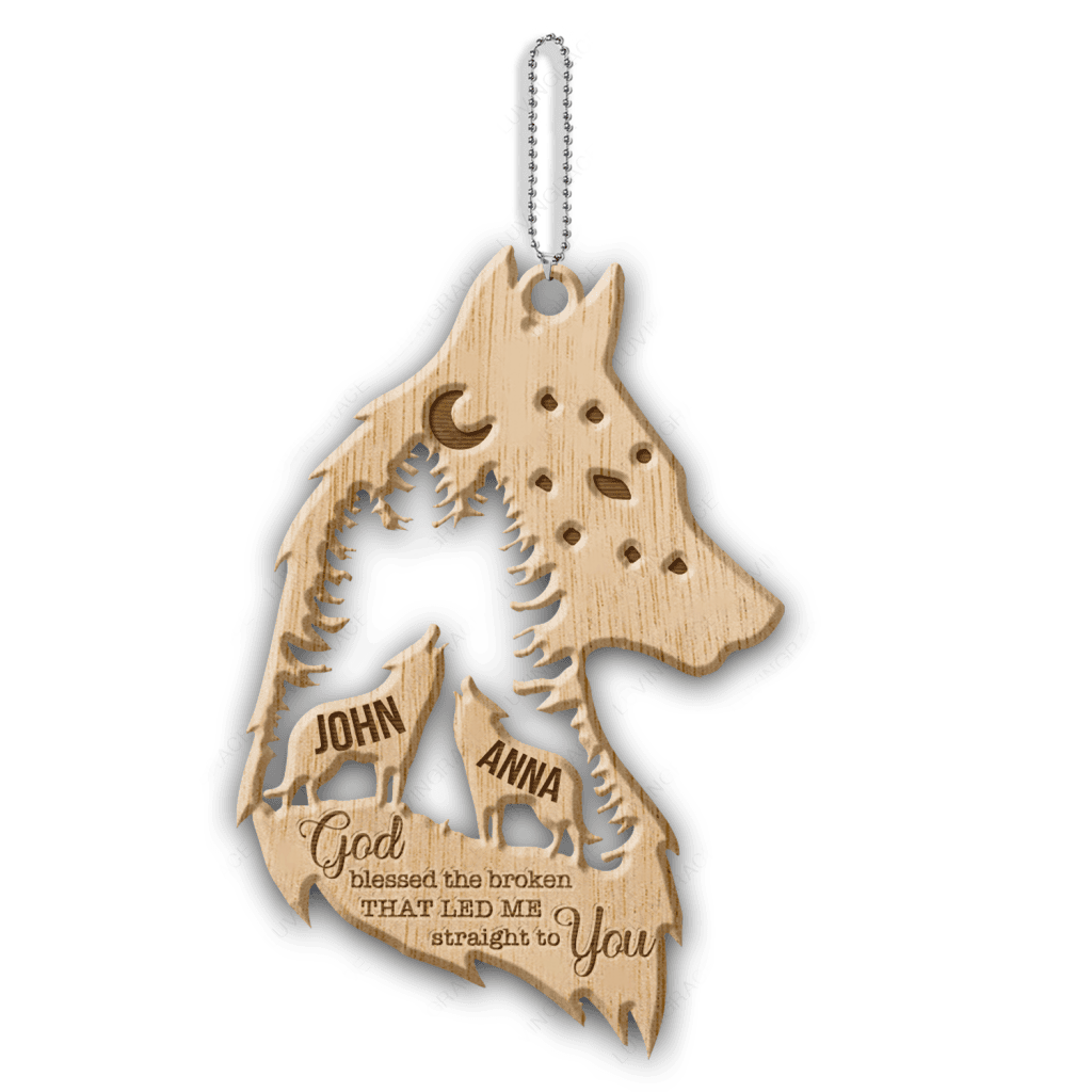 Wolf Couple Night In Forest Personalized Wood Engraved Ornaments