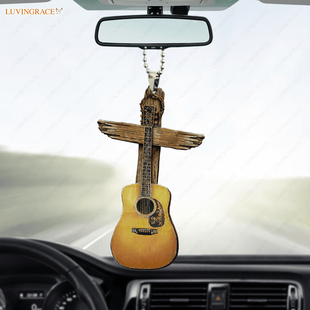 Wooden Cross Guitar Car Hanging Ornament