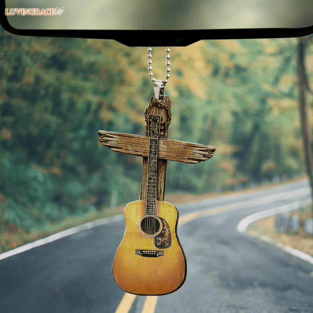 Wooden Cross Guitar Car Hanging Ornament