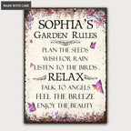 Personalized Garden Rule Metal Sign for Gardener