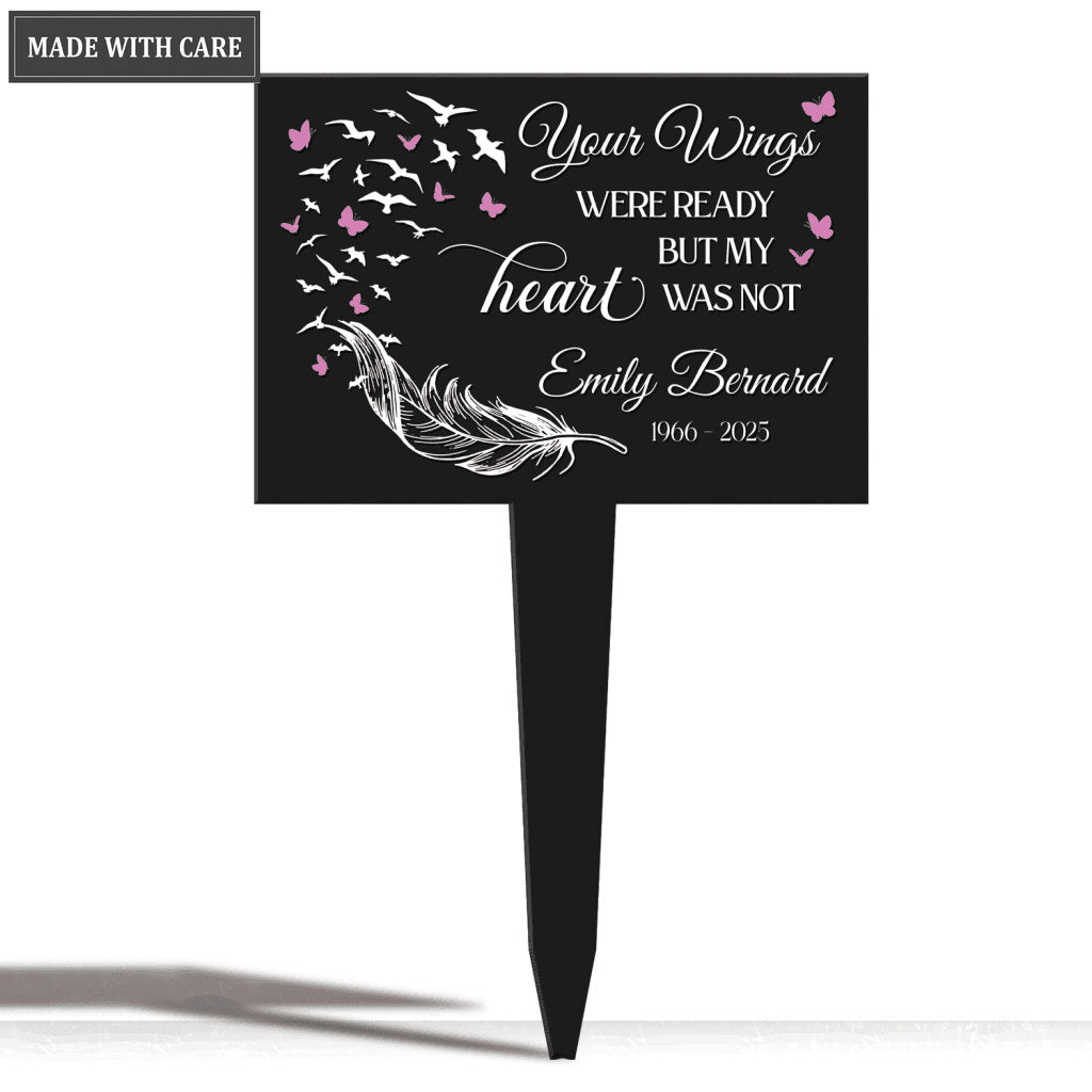 Personalized My Heart Was Not Ready Butterfly Memorial Plaque Stake