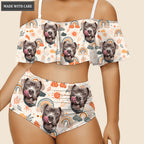 Special Boho Rainbow Pattern Custom Face Photo Bikini Swimsuit