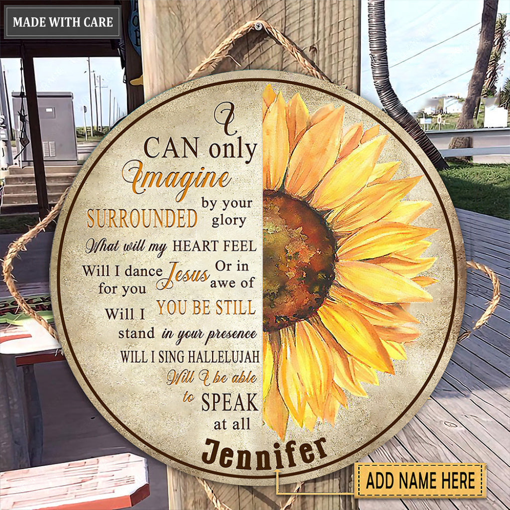 Personalized Yellow Glory Sunflower Wood Circle Sign