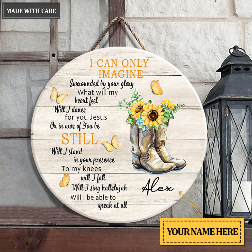 Personalized Glory Boots Wood Circle Sign