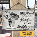 Personalized God Bless The Broken Road Rectangle Wood Sign