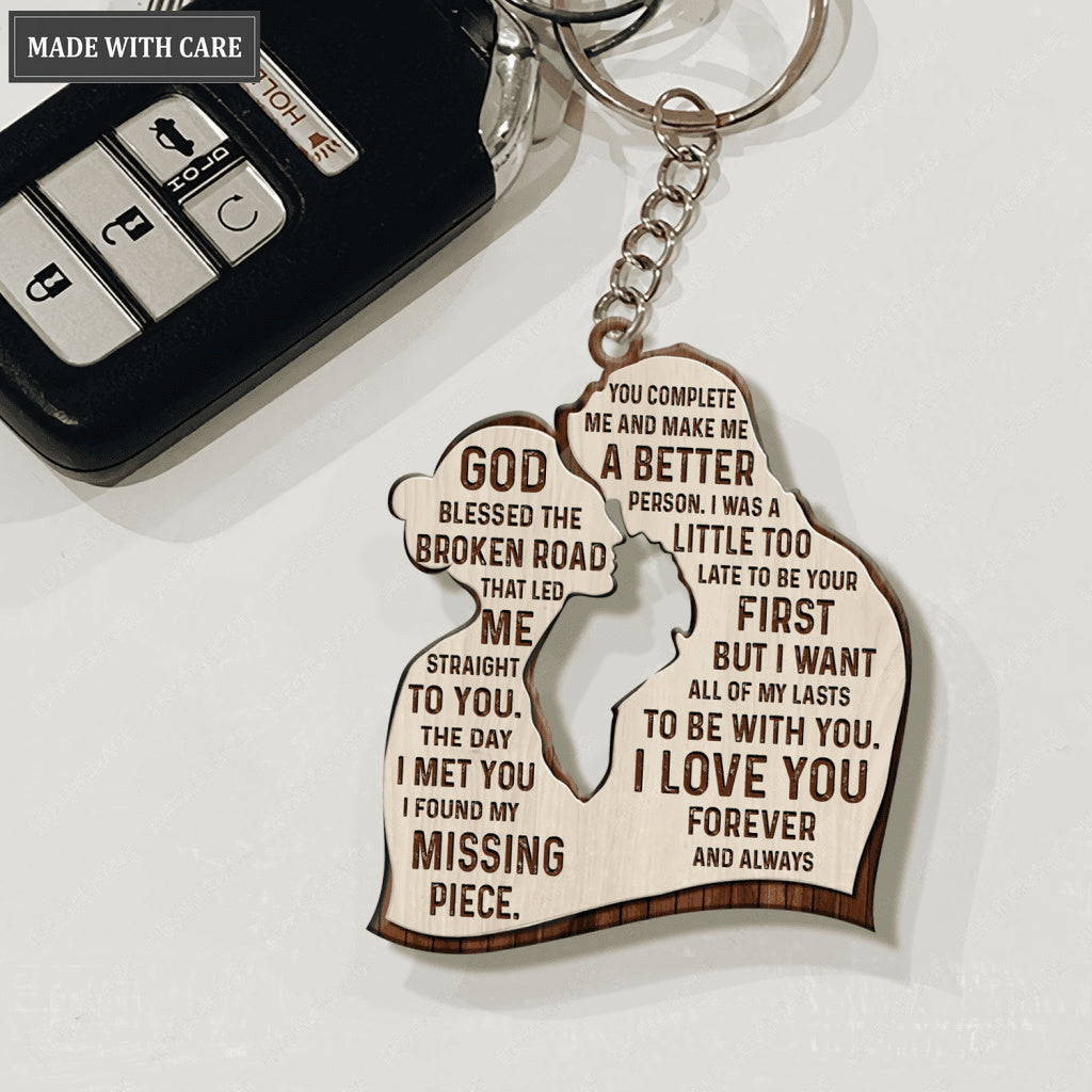 God Blessed The Broken Road Wooden Keychain