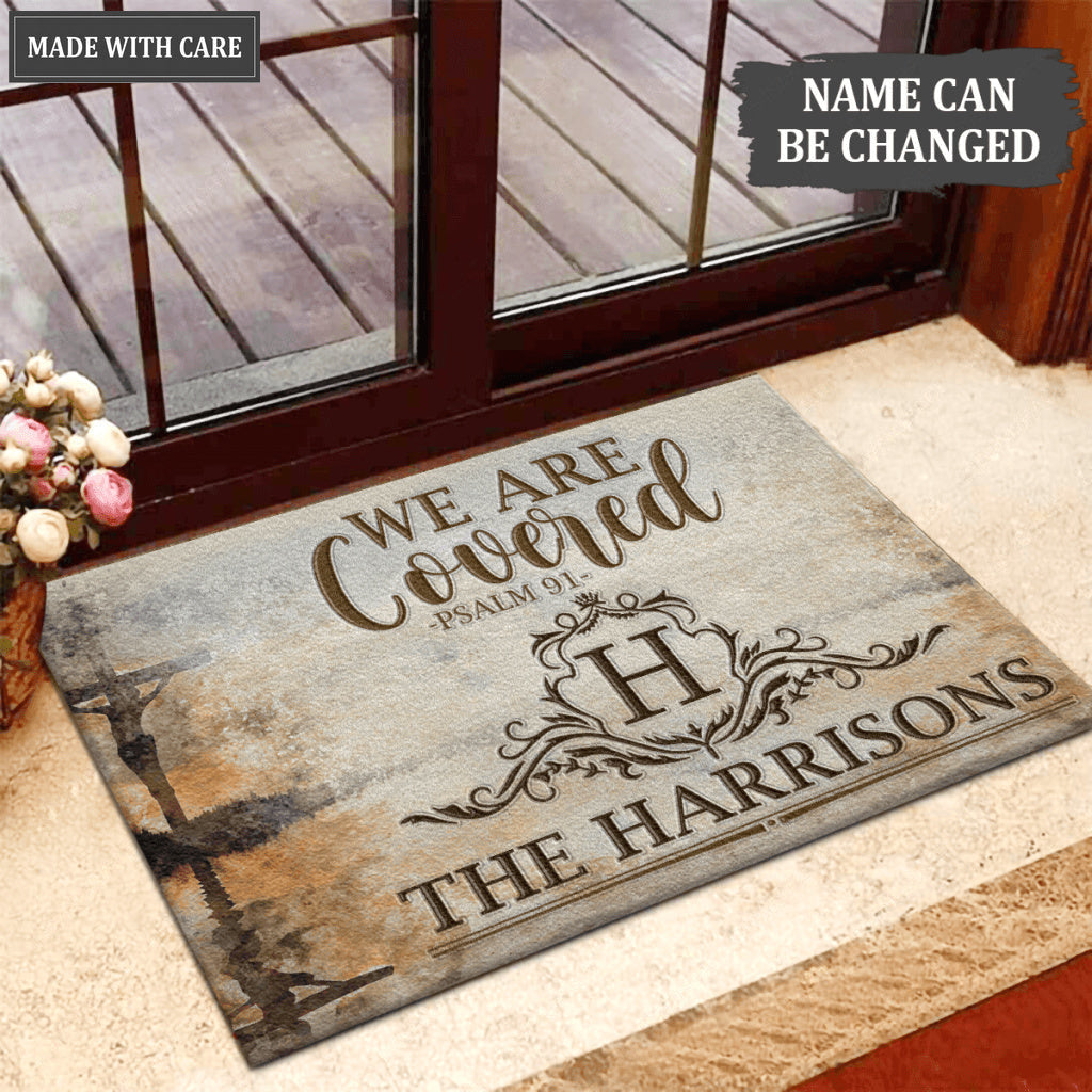 Printfamily L75 Luxury Monogram Collection We Are Covered Personalized Doormat