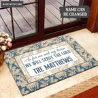 Vintage Blue Elegant Serve The Lord Personalized Doormat