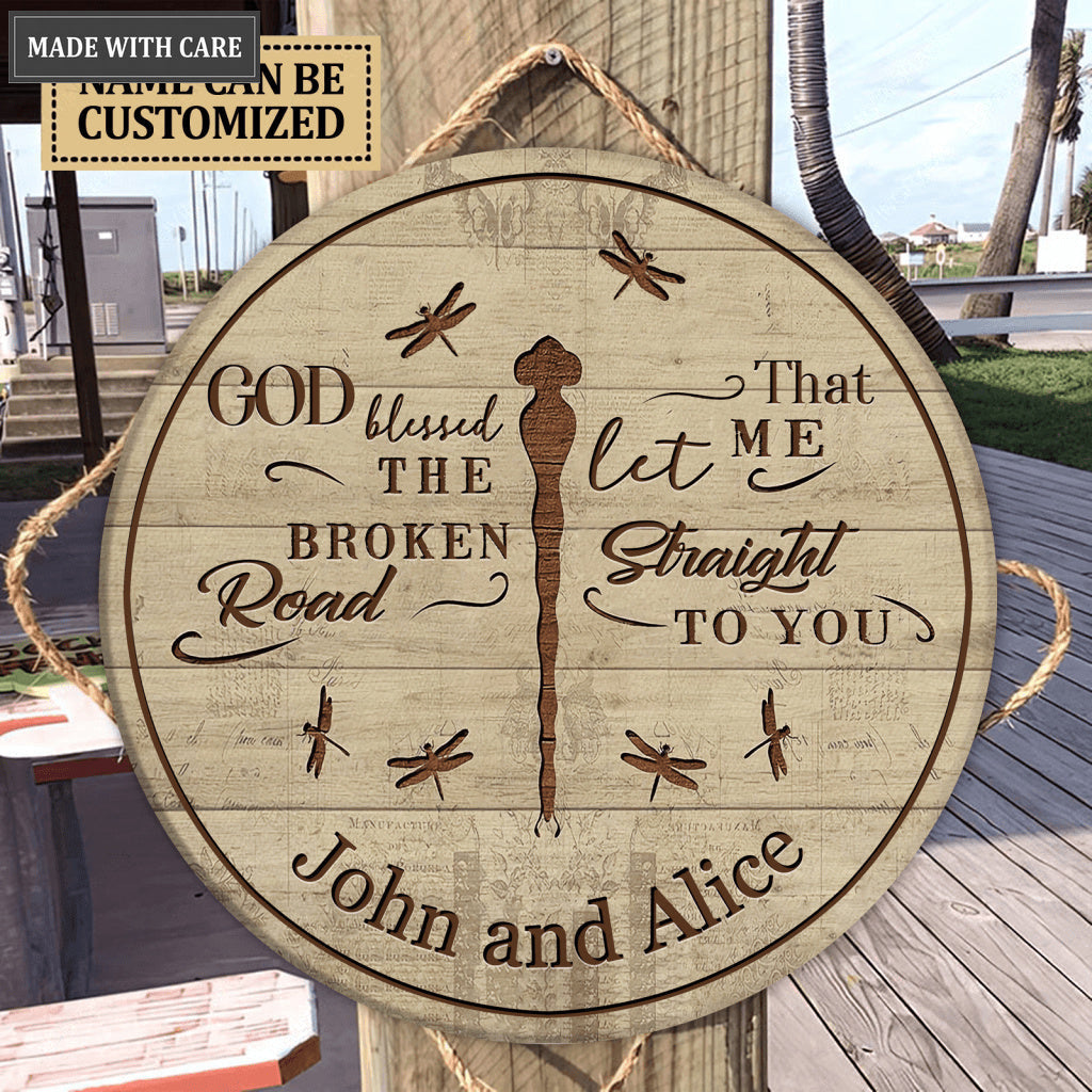 Personalized God Blessed Dragonfly Wood Circle Sign