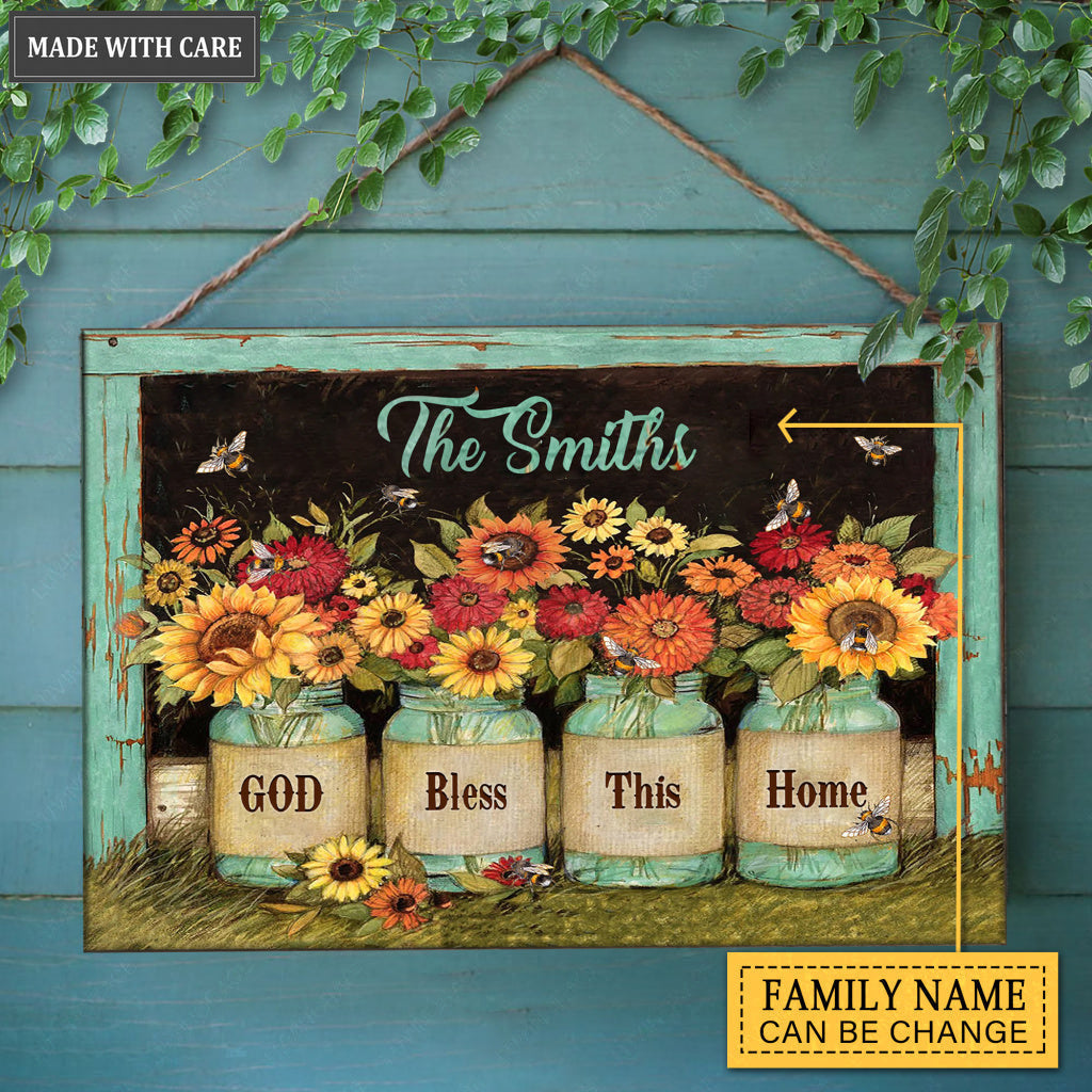 Personalized Sunflower Jars Bless This Home Wood Rectangle Sign