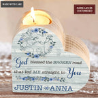 Blue Wood Flower Couple Line Art God Blessed Personalized Candle Holder