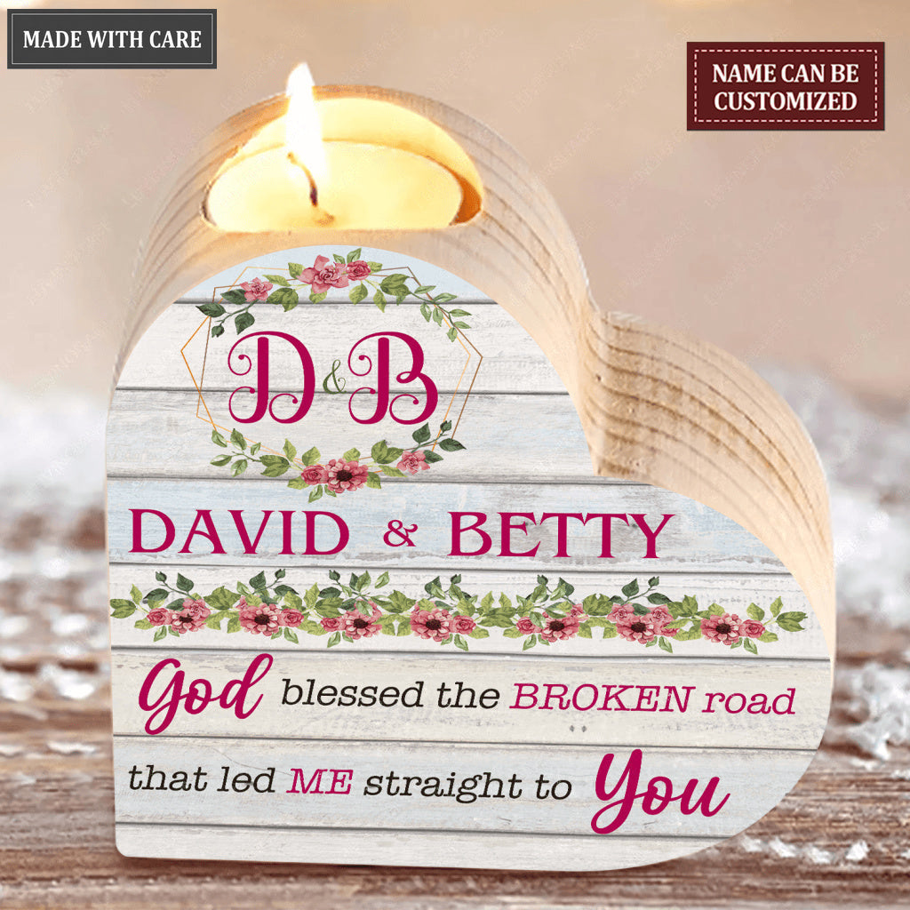 Roses Floral Frame God Blessed Couple Name Personalized Candle Holder