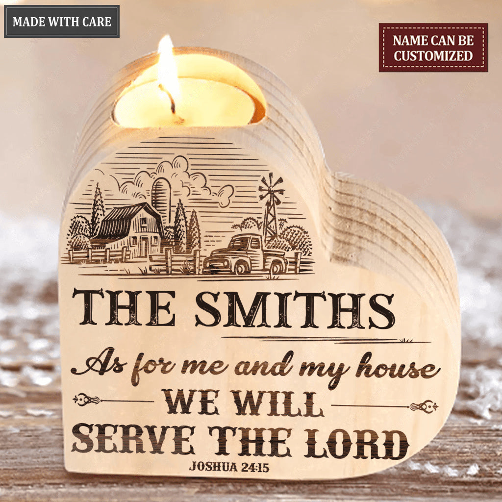 Vintage Farmhouse With Windmind As For Me And My House Personalized Candle Holder