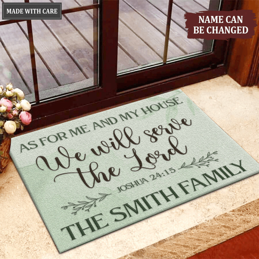 Vintage Light Green As For Me And My House Collection Family Name Personalized Doormat