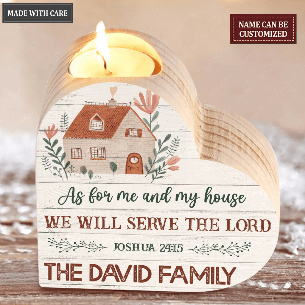Vintage Wooden Floral House As For Me And My House Personalized Candle Holder