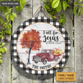 Personalized Checkered Truck Jesus Wood Circle Sign