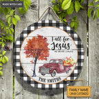 Personalized Checkered Truck Jesus Wood Circle Sign