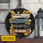 Personalized Sunflower And Hummingbird Wood Circle Sign