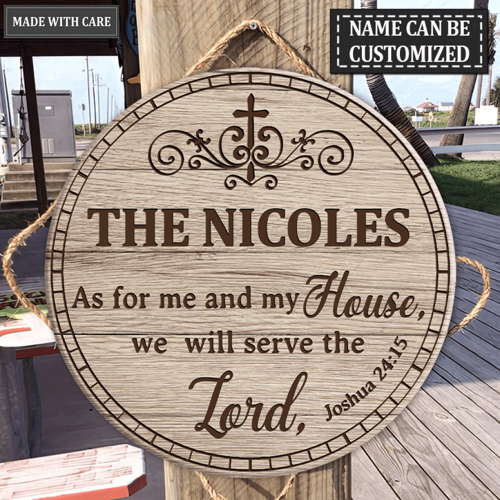 Personalized Family Home Serve The Lord Wood Circle Sign