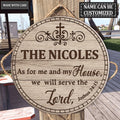 Personalized Family Home Serve The Lord Wood Circle Sign