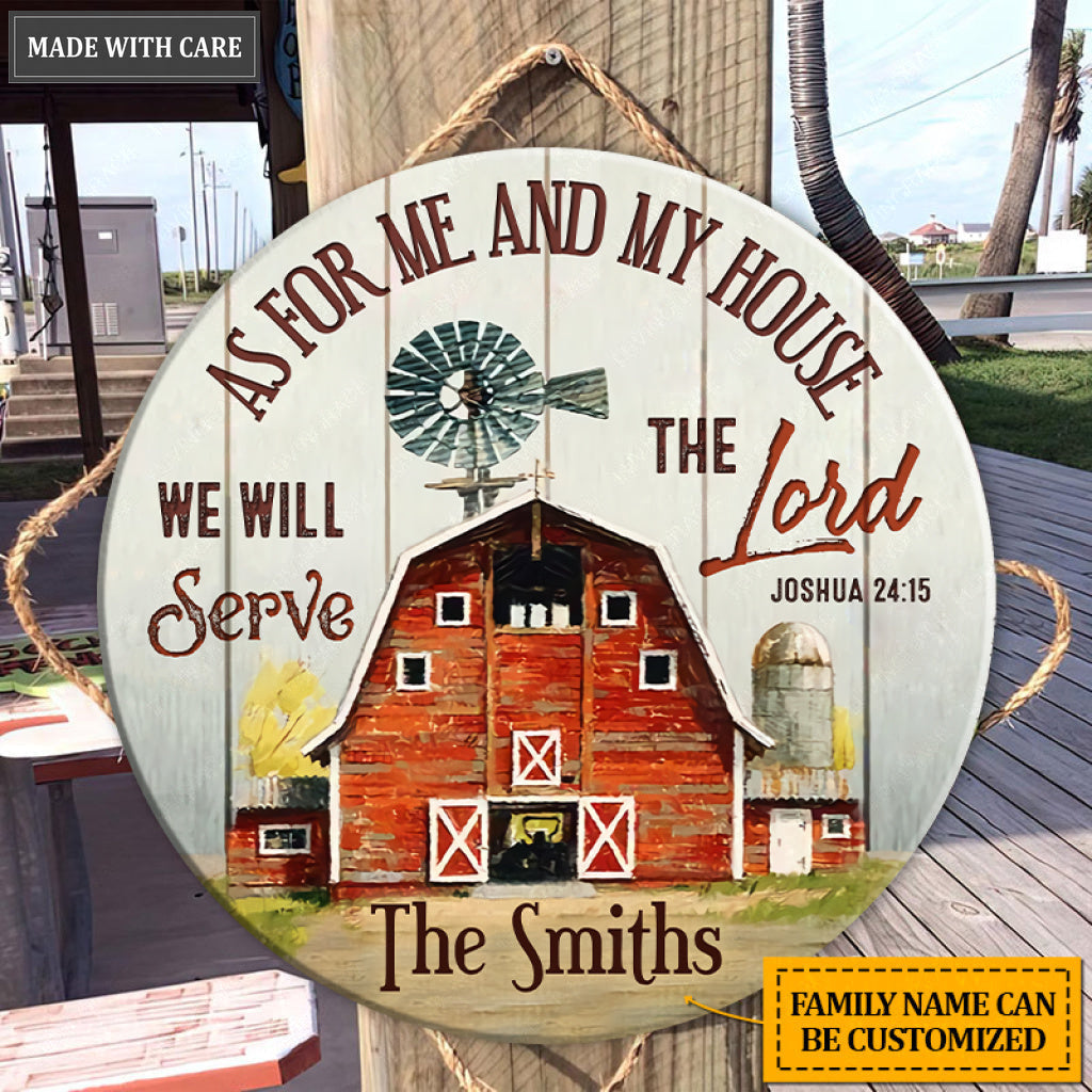 Personalized Farmer Family Serve The Lord Wood Circle Sign