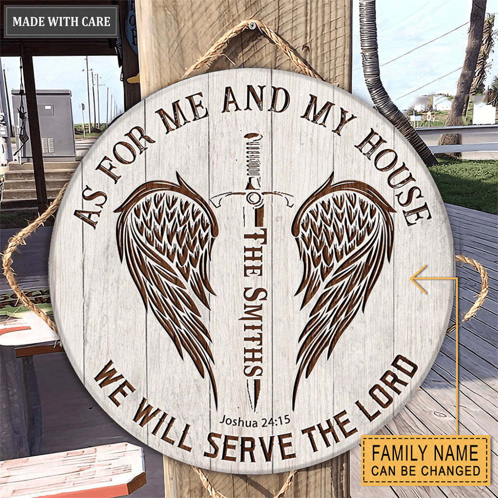 Personalized Wings And Sword Serve The Lord WOod Circle Sign