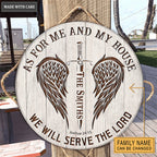 Personalized Wings And Sword Serve The Lord WOod Circle Sign