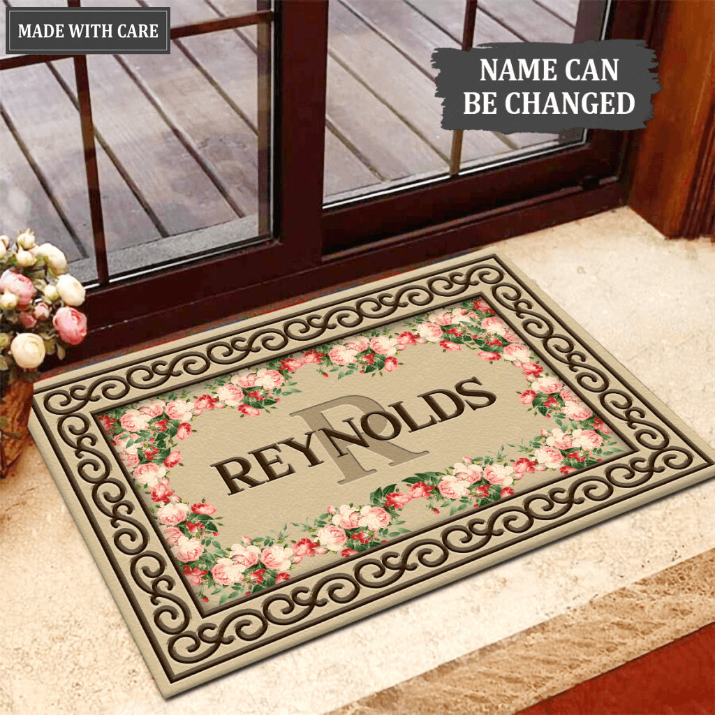 Family Floral Personalized Door Mat