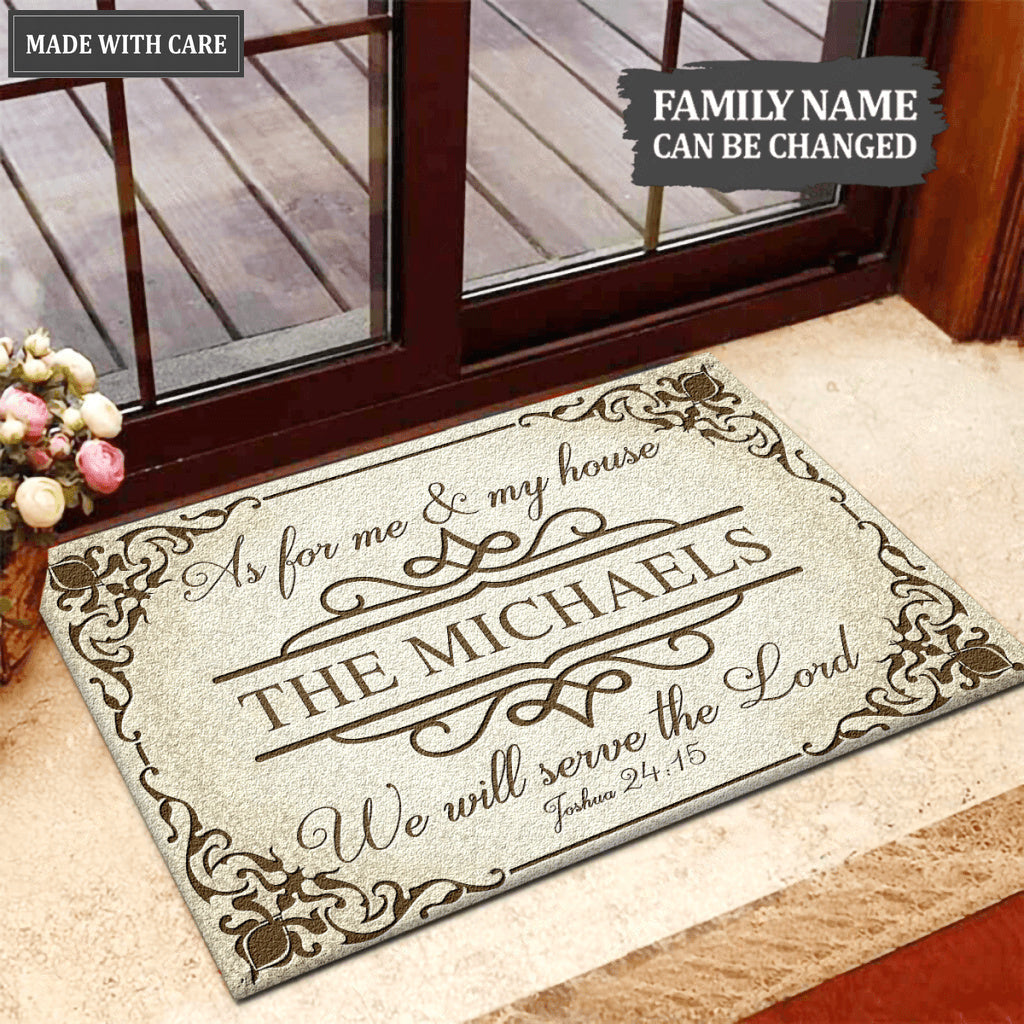 Classic Ornate Border Serve The Lord Personalized Doormat