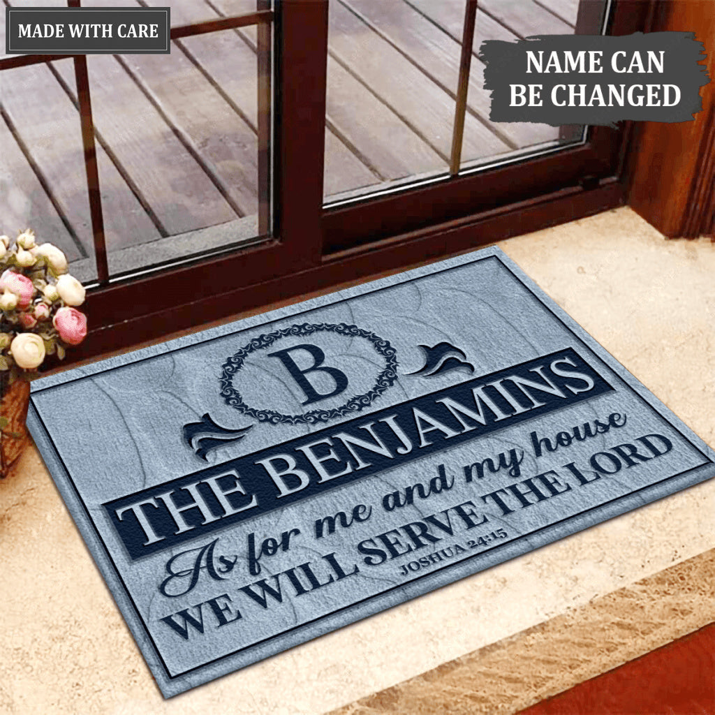 Printfamily L202 Blue Sky Vintage Monogram Collection As For My House Personalized Doormat
