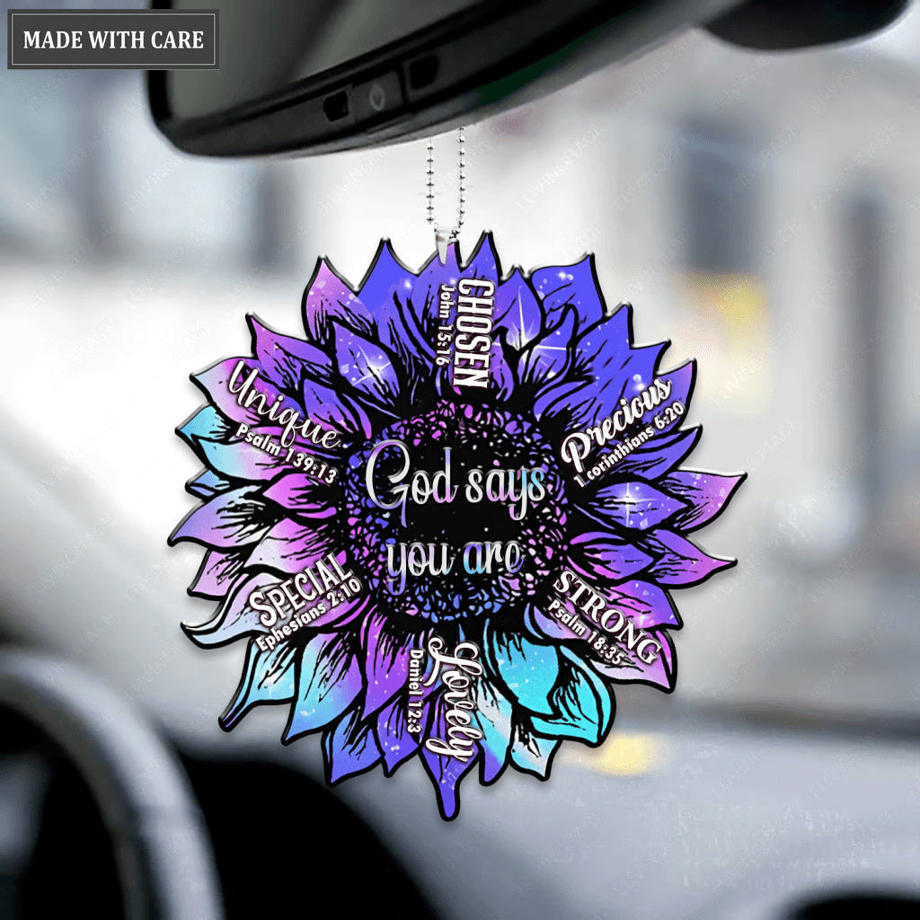 Purple Blue Sunflower God Says You Are Ornament