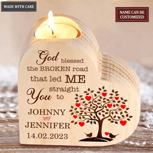 Bird Couple Heart Tree God Blessed Personalized Candle Holder