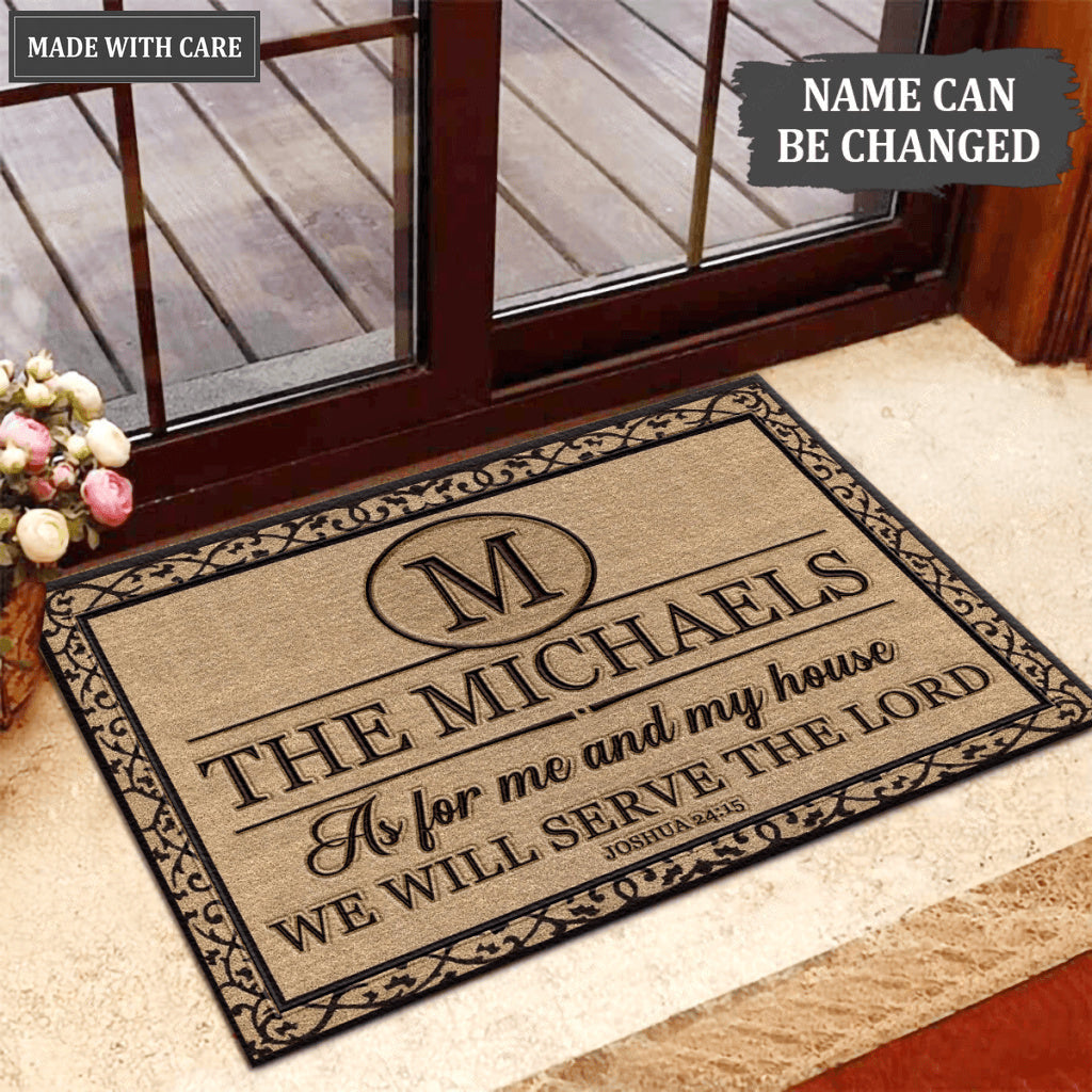 Printfamily L213 Elegant Vintage Monogram Collection As For My House Personalized Doormat