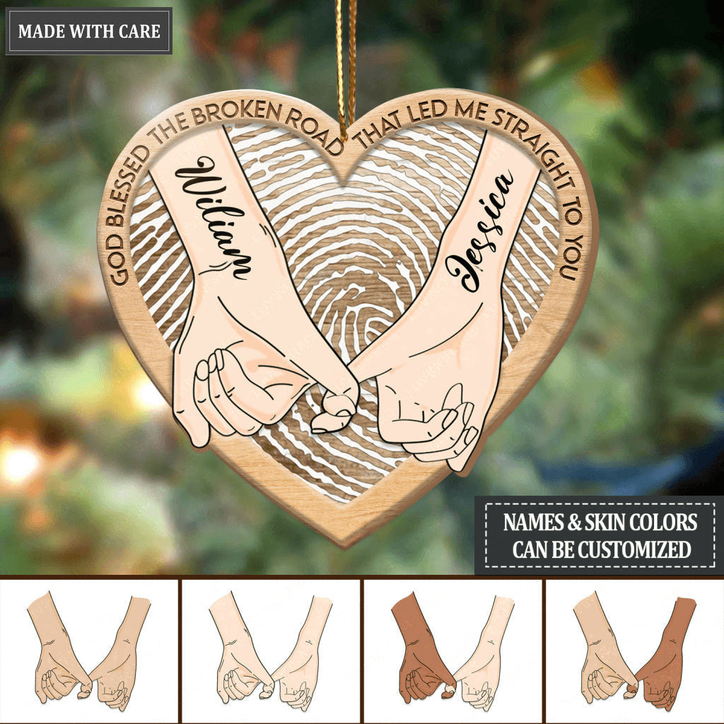 Fingerprint Heart God Blessed Personalized Wooden Ornament