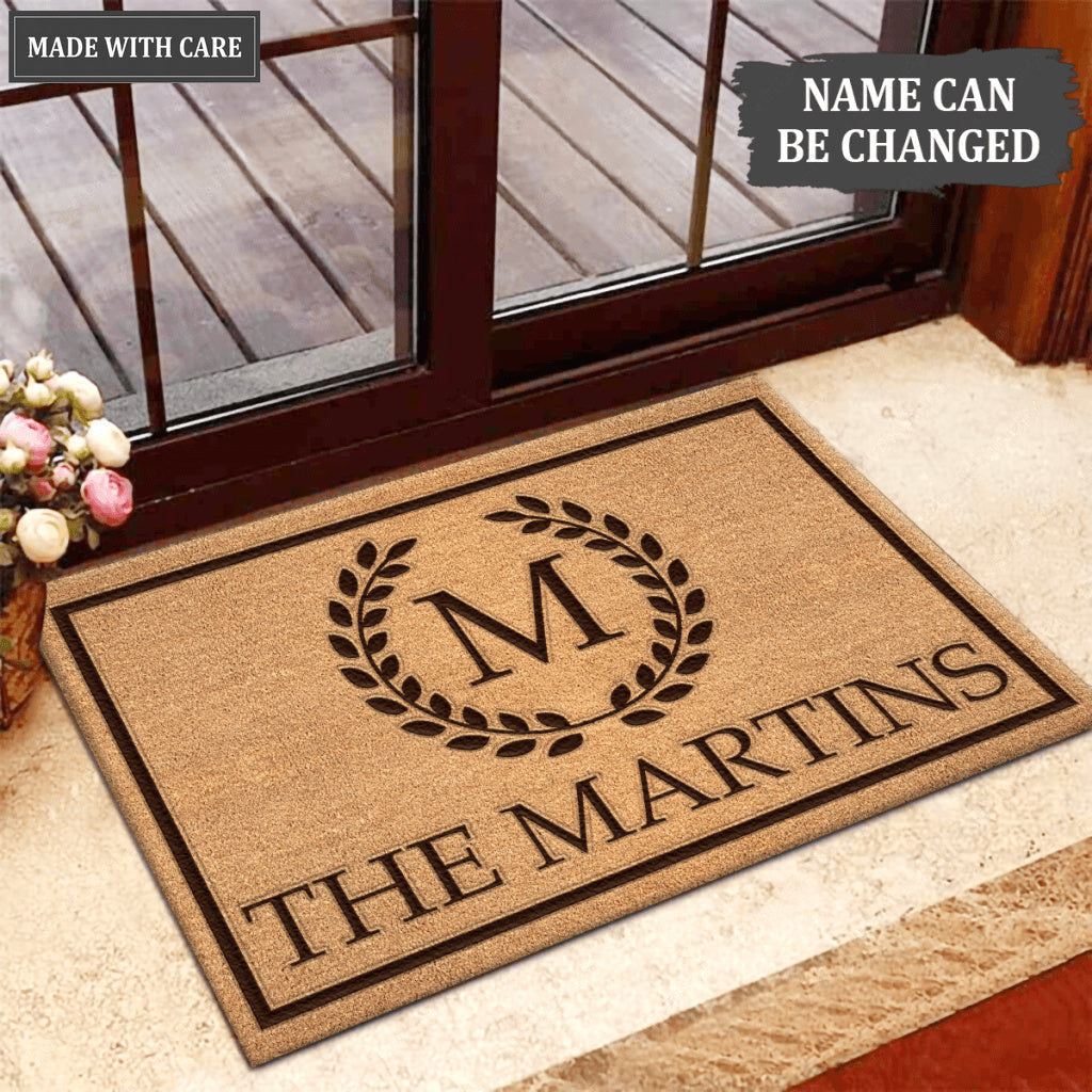 Vintage Monogram Wreath Family Name Personalized Doormat