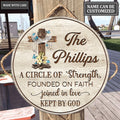 Personalized Lily Cross Circle Of Strength Wood Circle Sign