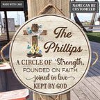Personalized Lily Cross Circle Of Strength Wood Circle Sign
