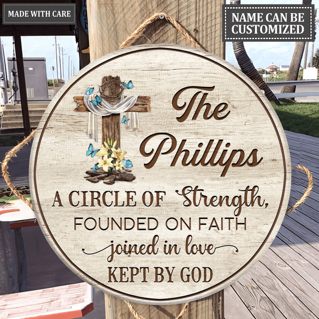 Personalized Lily Cross Circle Of Strength Wood Circle Sign