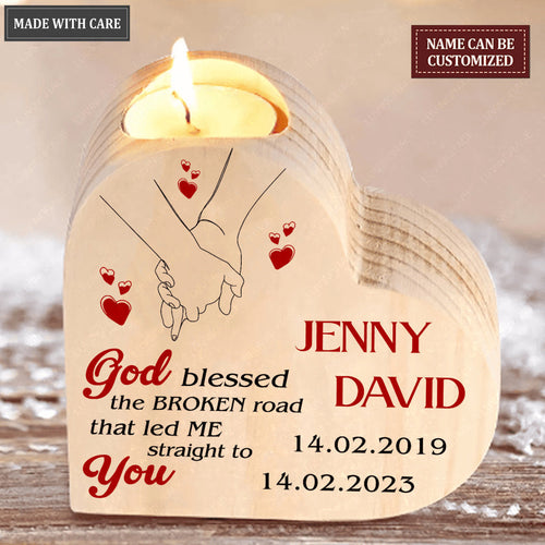 Couple Holding Hand God Blessed Personalized Candle Holder