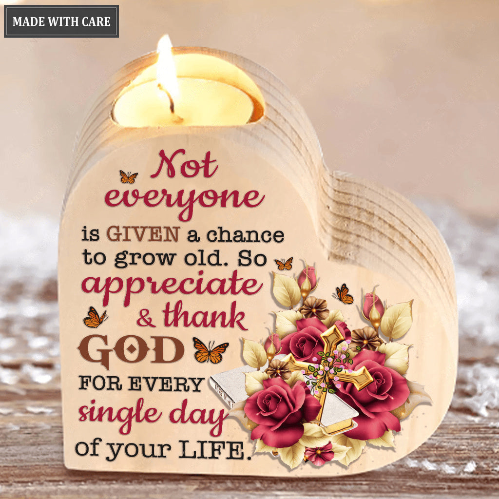 Golden Cross Bible Roses Butterfly Thank God Every Day Candle Holder
