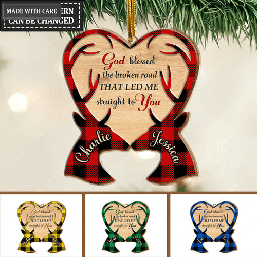 Christmas Deer Couple God Blessed Personalized Wooden Ornament