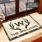 Deer Antlers Camo Family Monogram Personalized Doormat