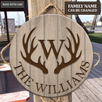 Personalized Rustic Country Family Name Deer Antlers Wood Sign