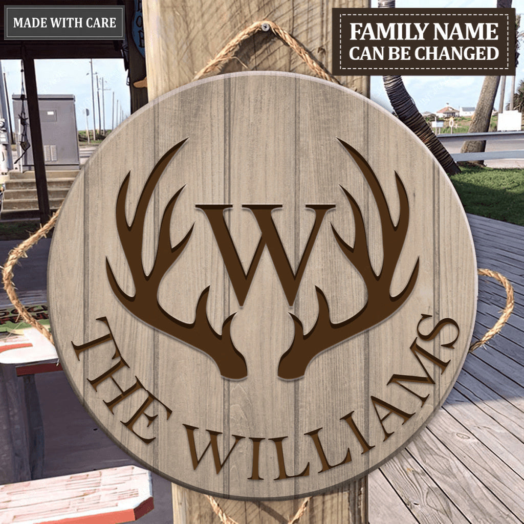 Personalized Rustic Country Family Name Deer Antlers Wood Sign