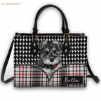 Zipper Plaid Mix Pet Digital Painting Portrait - Personalized Custom Leather Bag Handbags