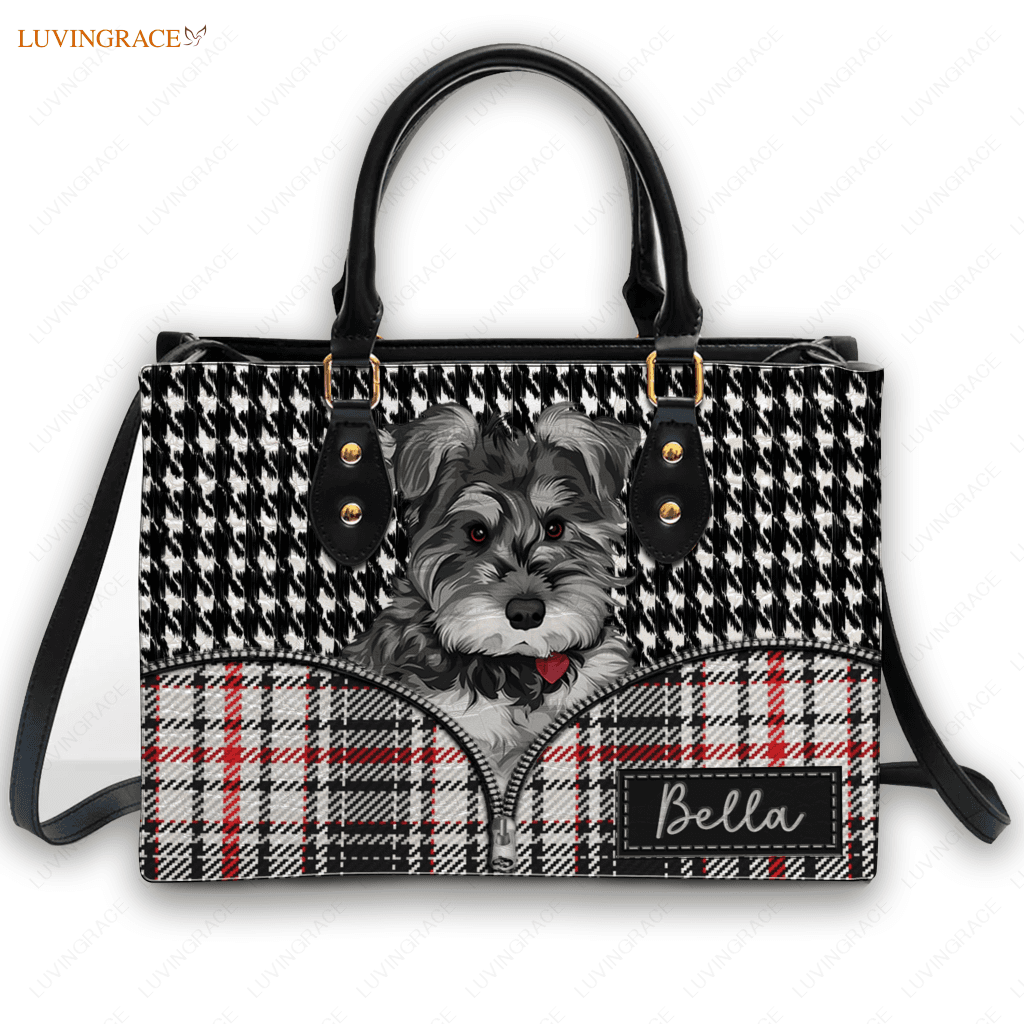 Zipper Plaid Mix Pet Digital Painting Portrait - Personalized Custom Leather Bag Handbags
